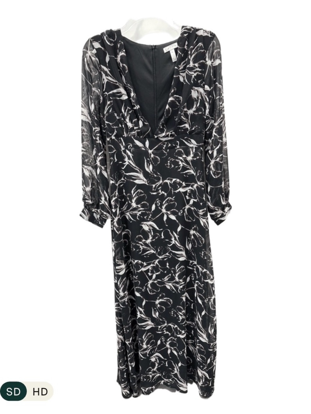 Leith Nordstrom Black Floral Maxi Dress XS | Sheer Sleeves | Elegant
